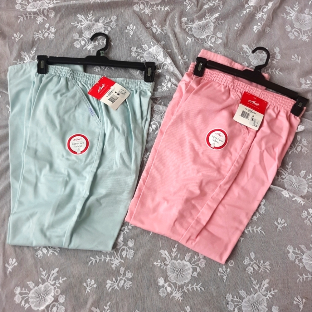 Lot 2 Chic Easy Care Elastic Waist High Rise Pants